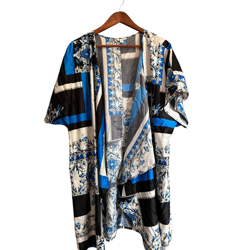 Est. 1946 Kimono Wrap Women 18/20W Blue Black Geometric Floral Excellent
